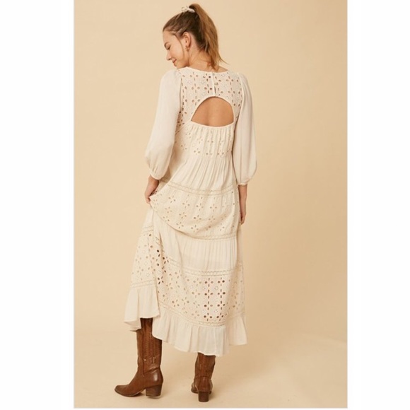 NEW Believe in Magic Boho Cut-out Ivory White Prairie Maxi Dress - Picture 3 of 14
